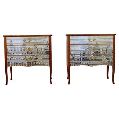 Pair of Rococo Style Chest with Fornasetti Design of Ancient Rome