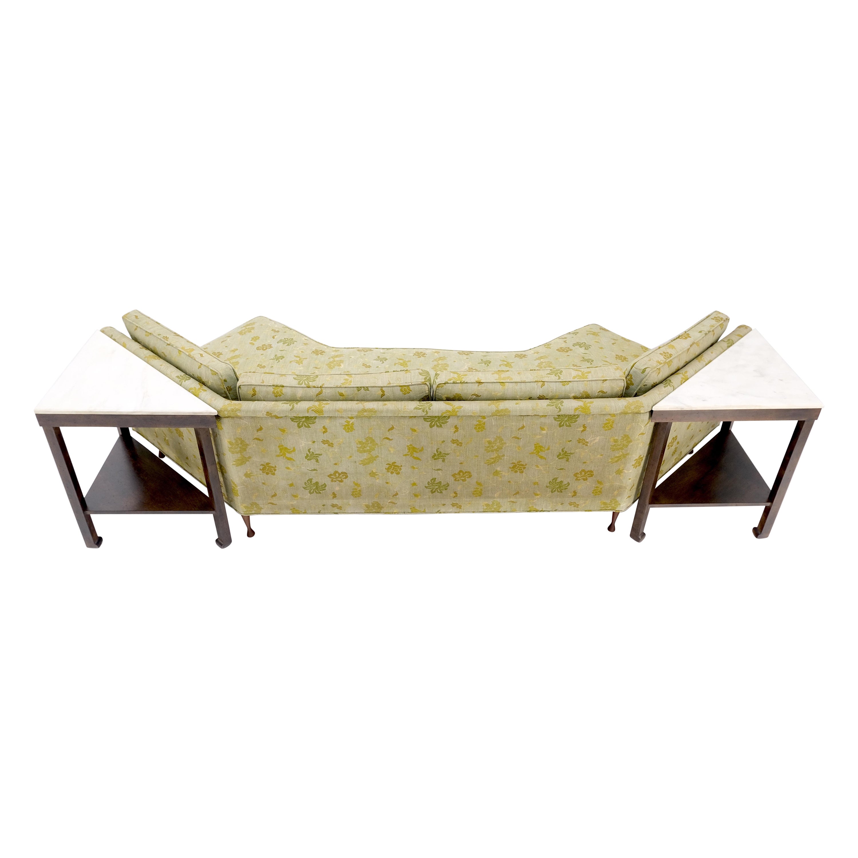 Wrap Around Mid-Century Modern Sofa W Pair Matching Marble Top Tables Mint! For Sale