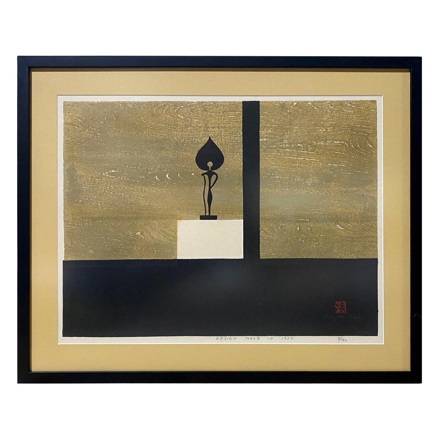 Kiyoshi Saito, signierter japanischer buddhistischer Nara mit Holzschnitt in limitierter Auflage, 1955 im Angebot