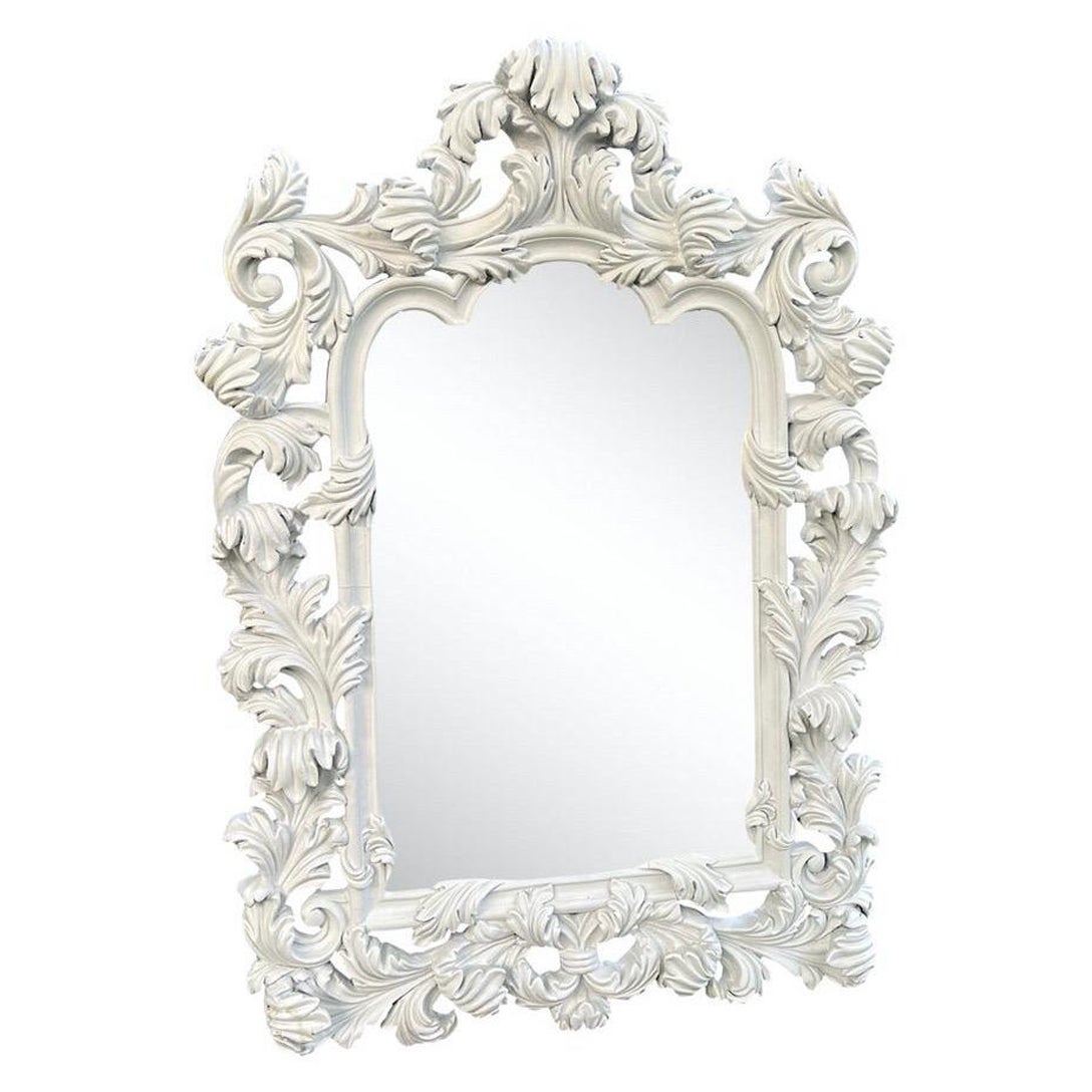 Vintage Large Baroque Style White Mirror For Sale