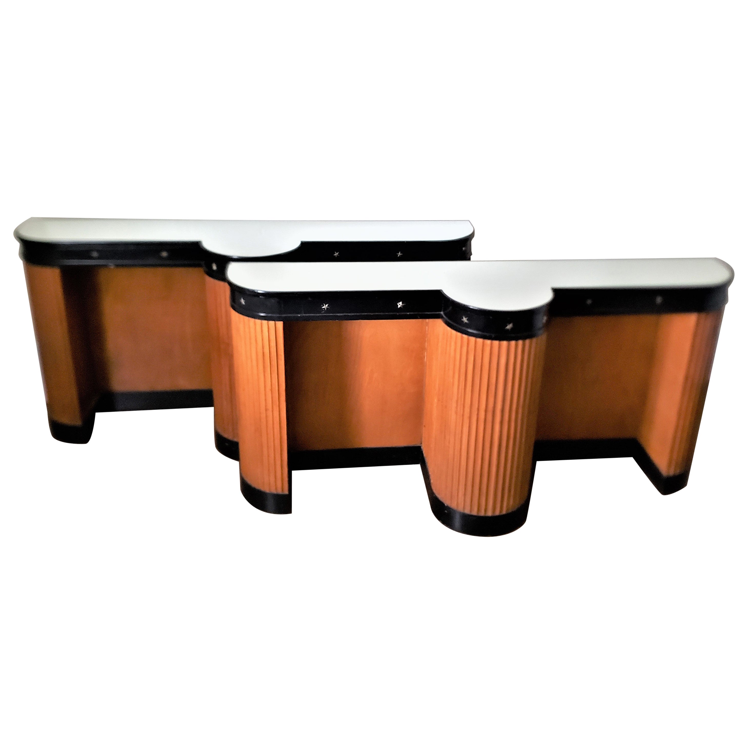 Pair of Art Deco Column Styled Console Tables or Stands with Mirrored Tops
