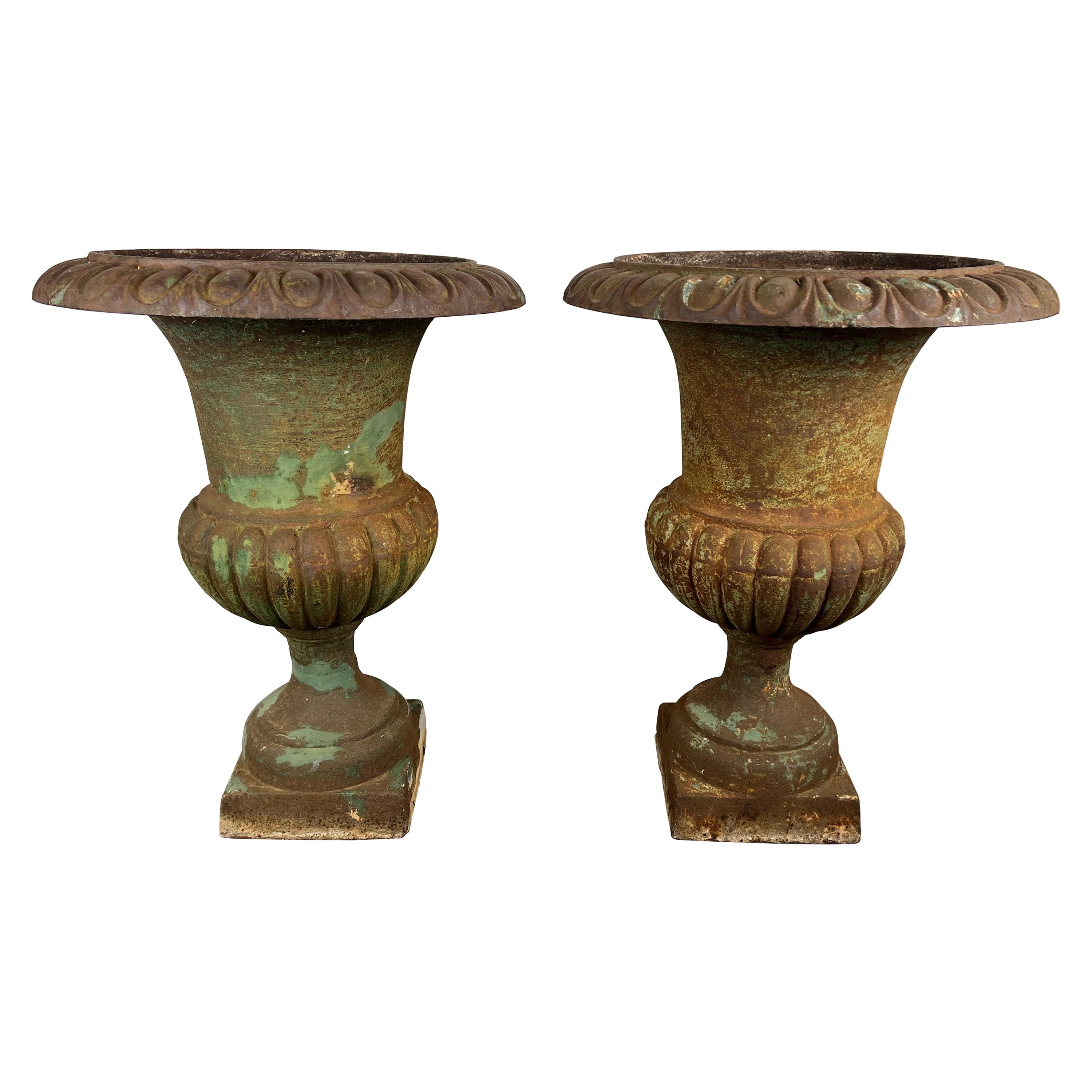 Pair of Cast Iron Italian Urns For Sale