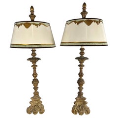 Pair of Italian Candlestick Lamps W/ Parchment Shades