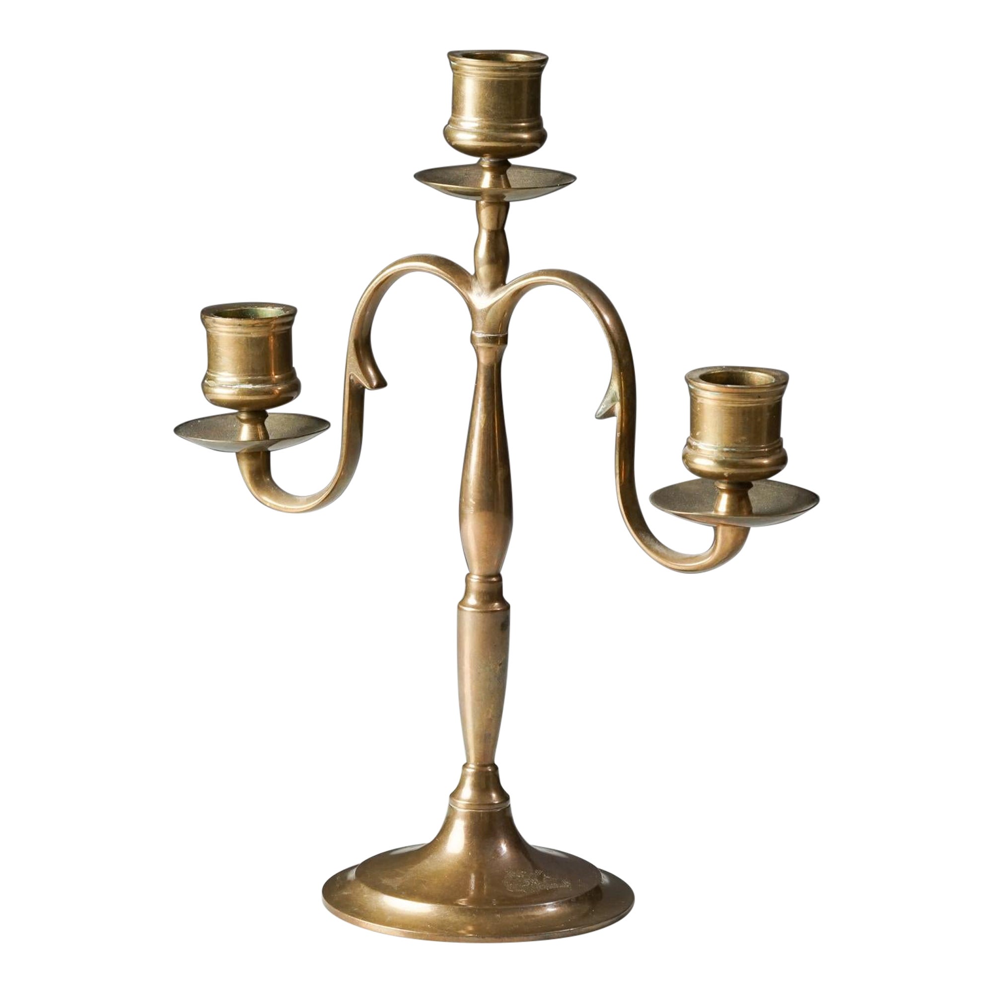 Small Brass Candelabra by Paavo Tynell for Taito Oy, 1920s For Sale