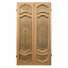 Antique N.2 Lacquered and Painted Double-Leaf Doors, Yellow, 18th Century Rome, 'Italy'