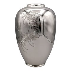 20th Century Italian Solid Silver Engraved Vase