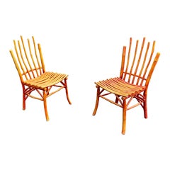 Retro Pair of Lacquered Wooden Chairs, Imitating Bamboo, circa 1950