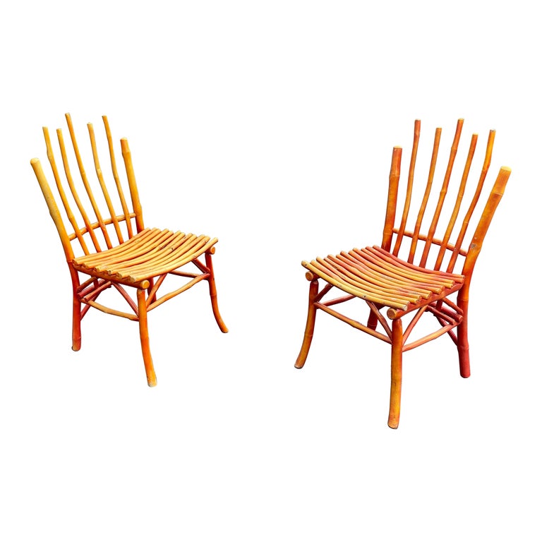 Pair of Lacquered Wooden Chairs, Imitating Bamboo, circa 1950 For Sale