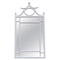20th Century Faux Bamboo White Lacquer Pagoda Wall Mirror