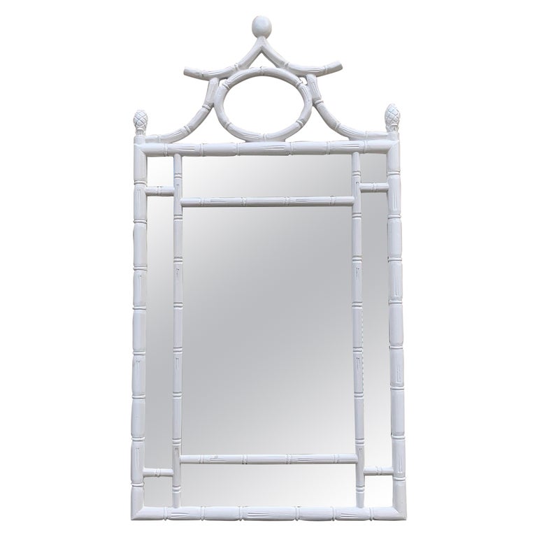 20th Century Faux Bamboo White Lacquer Pagoda Wall Mirror For Sale at ...