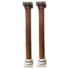 19th Century Italian Architectural Corinthian Wood Columns on Sandstone Plinths