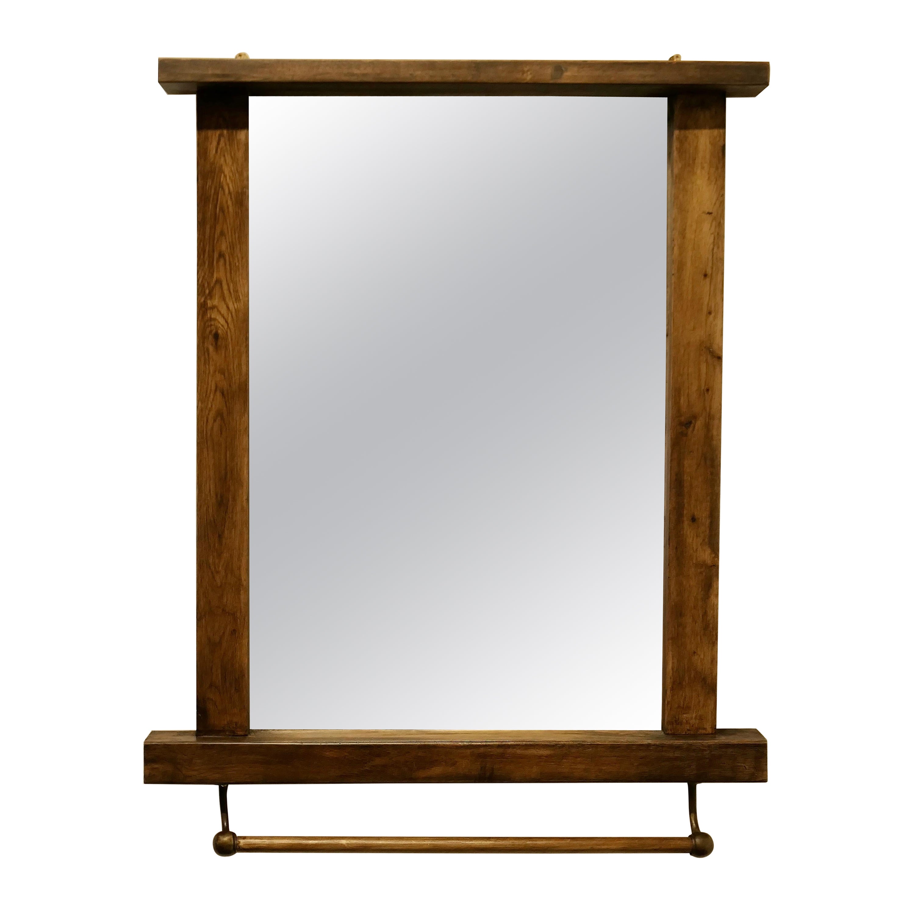 Large Reclaimed Oak Cloakroom Wall Mirror with Towel Rail For Sale