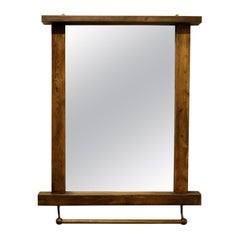 Retro Large Reclaimed Oak Cloakroom Wall Mirror with Towel Rail
