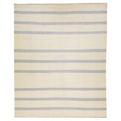 Alfombra Kilim Moderna de Lana Beige Tejido Plano con Diseño de Rayas