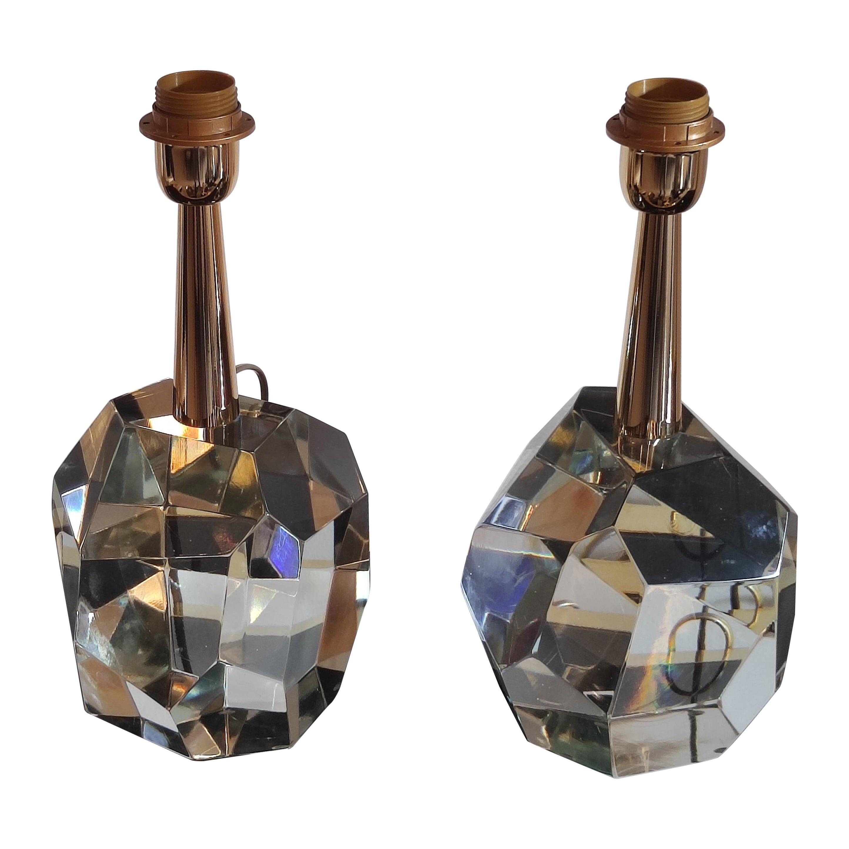 Pair of  translucid Crystal Faceted Table Lamp by Toso