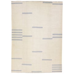 Beige Modern Kilim Flat-Weave Geometric Room Size Wool Rug