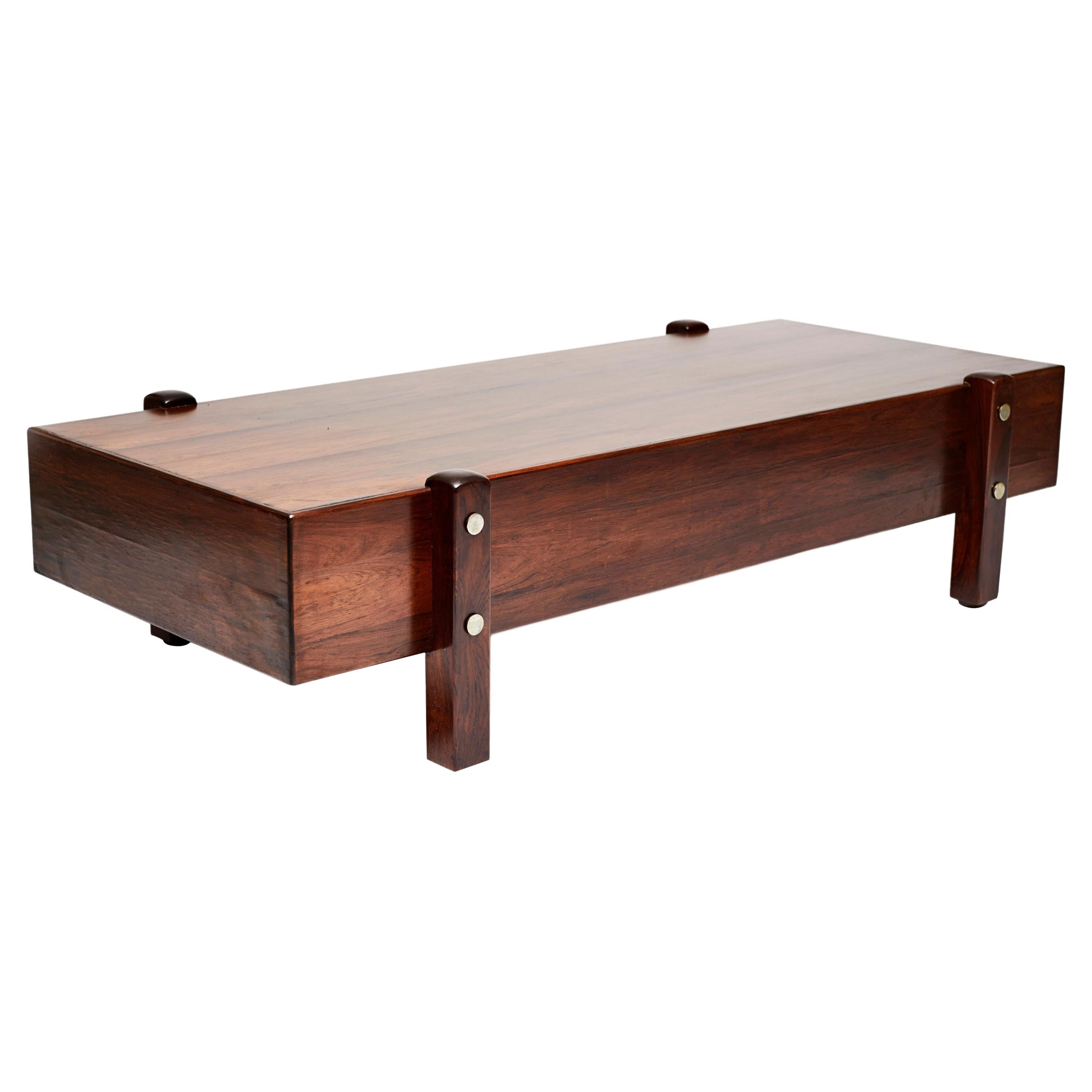 Mid-Century Modern Coffee Table in Hardwood & Chrome by Sergio Rodrigues, Brazil