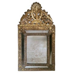 Napoleon III Style French Mirror with "Repoussé" Crafted Brass Inserts