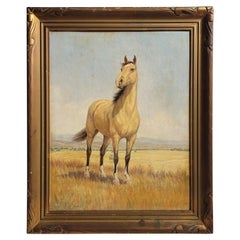 Vintage 1940s Oil Painting of White Horse by Grace Bassett