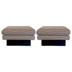 1990s Raised Plinth Houndstooth Black & White Upholstered Ottomans, a Pair