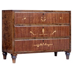 Early 20th Century Swedish Grace Inlaid Birch Chest of Drawers