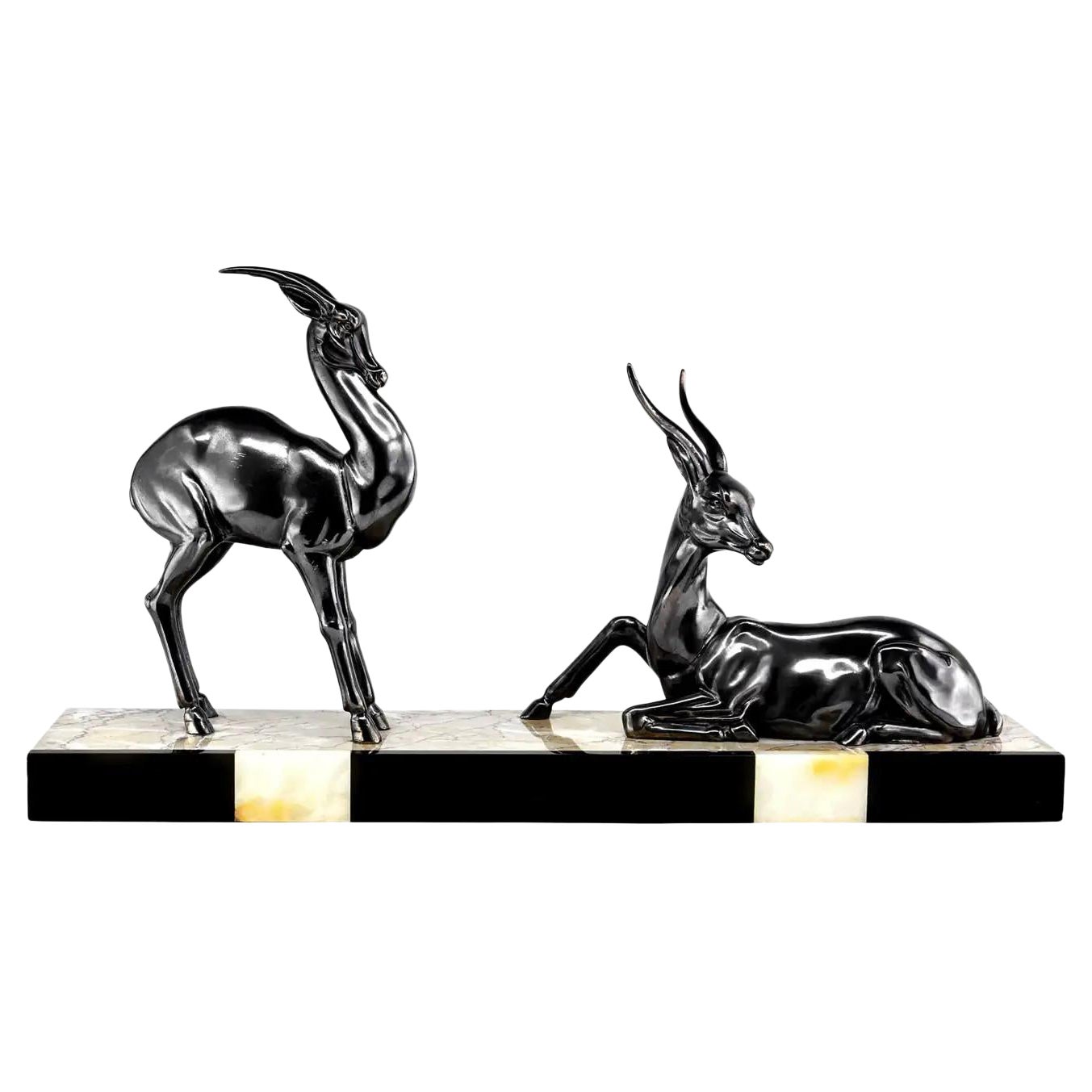 Spelter Antelope Sculpture, French, Art Deco, 1930s
