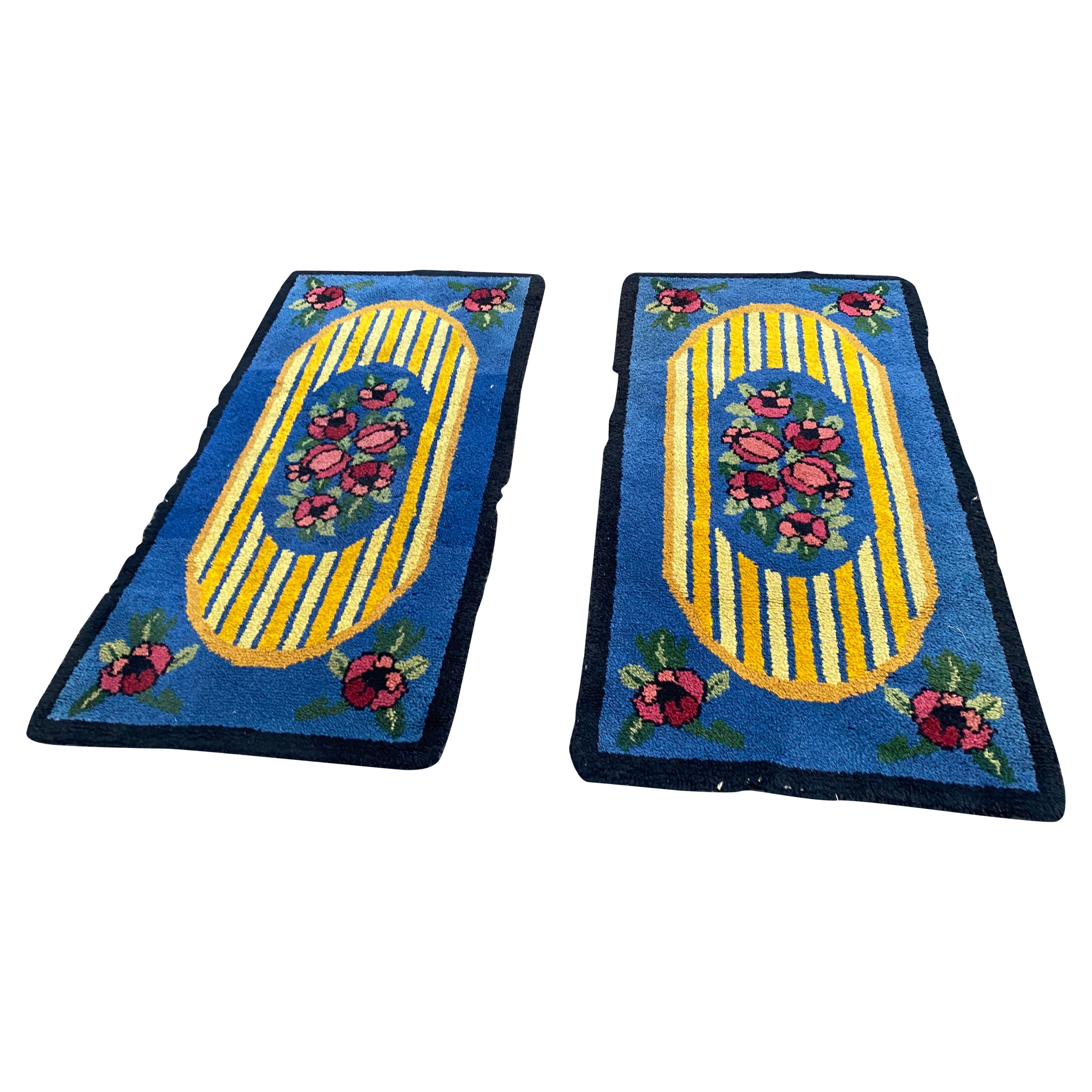 Two Small Hand-Knotted Wool Rugs from the Art Deco Period, circa 1930 For Sale