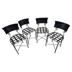 Early 20thc Hand Hammered Wrought Iron Set of 4 French Garden Patio Chairs