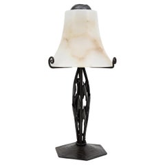 French Art Deco Alabaster and Wrought-Iron Table Lamp, 1925