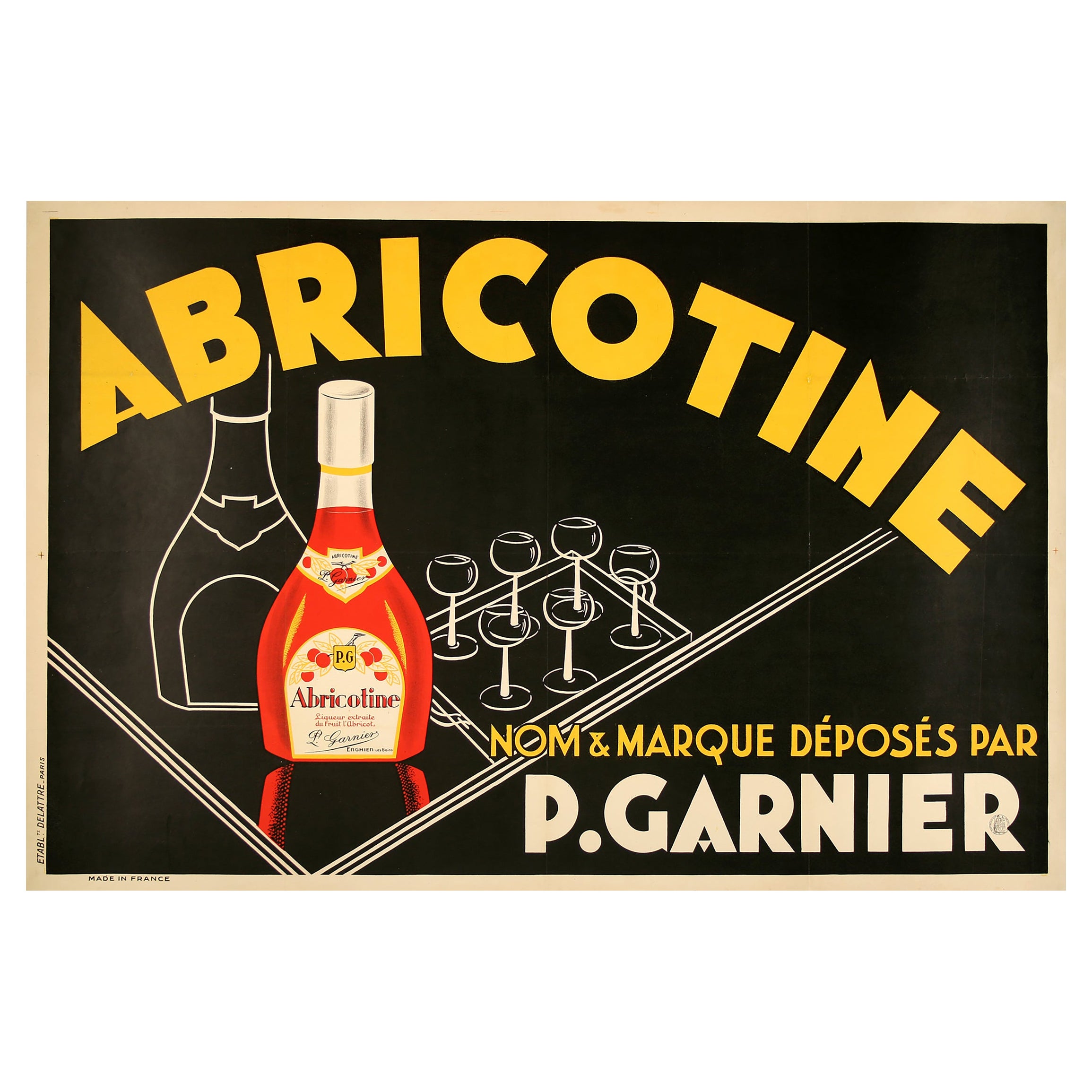 Affiche publicitaire en alcohol français vintage d'Abricotine, vers 1930