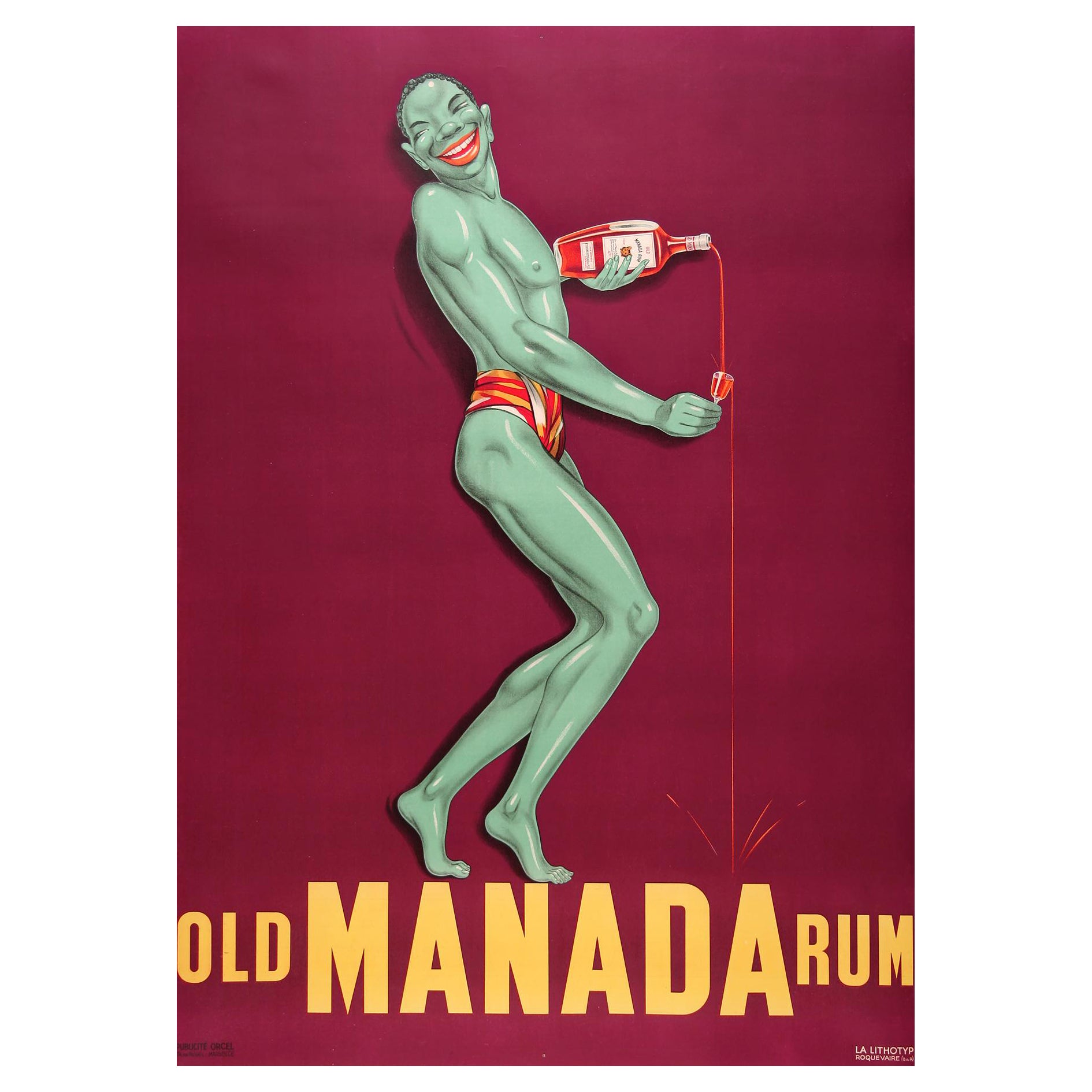 Old Manada Rum, C1930, Vintage Französisches Vintage-Werbeplakat, Alkoholz