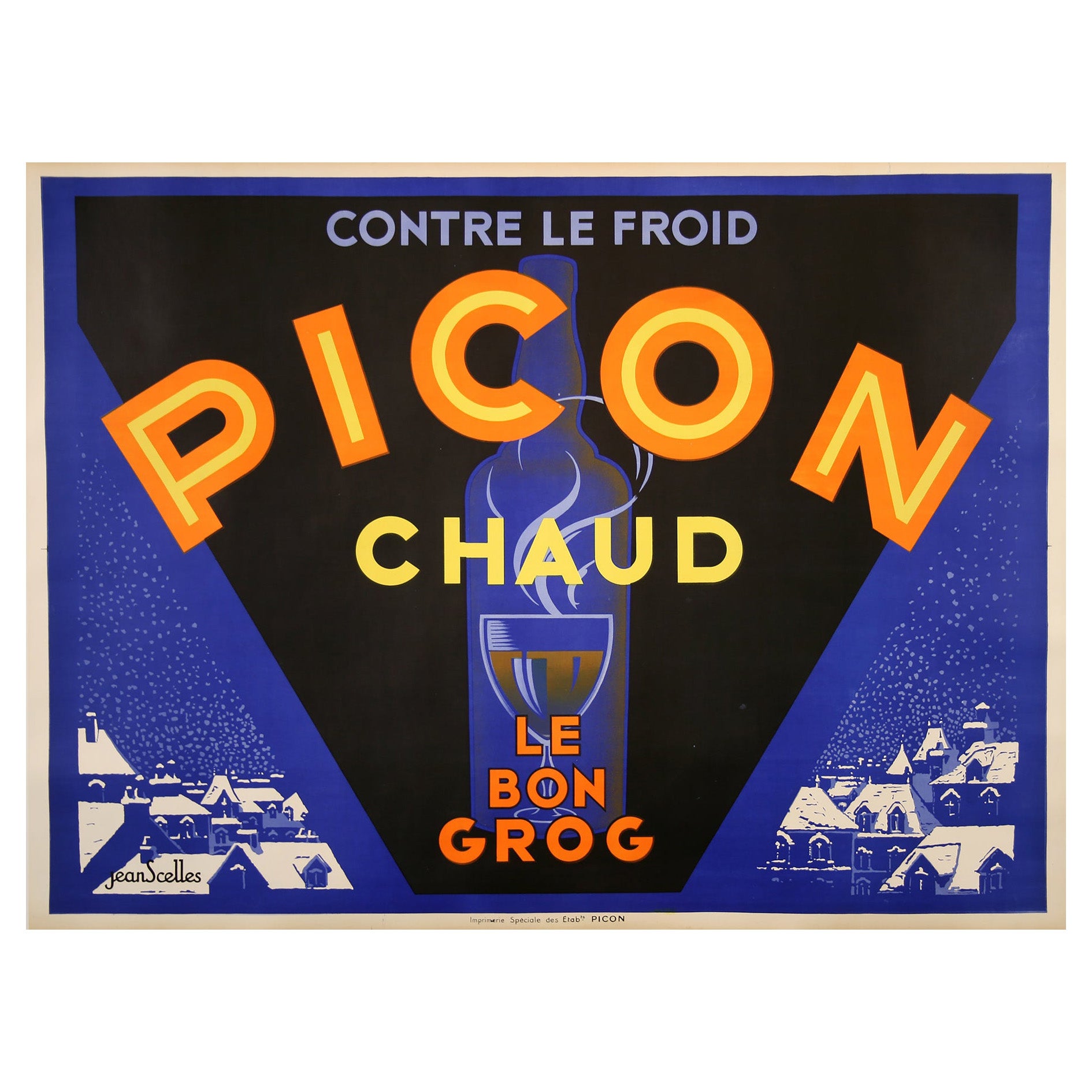 Picon Amer Chaud, Französisches Vintage-Werbeplakat aus Alkoholz, Jean Scelles, um 1935