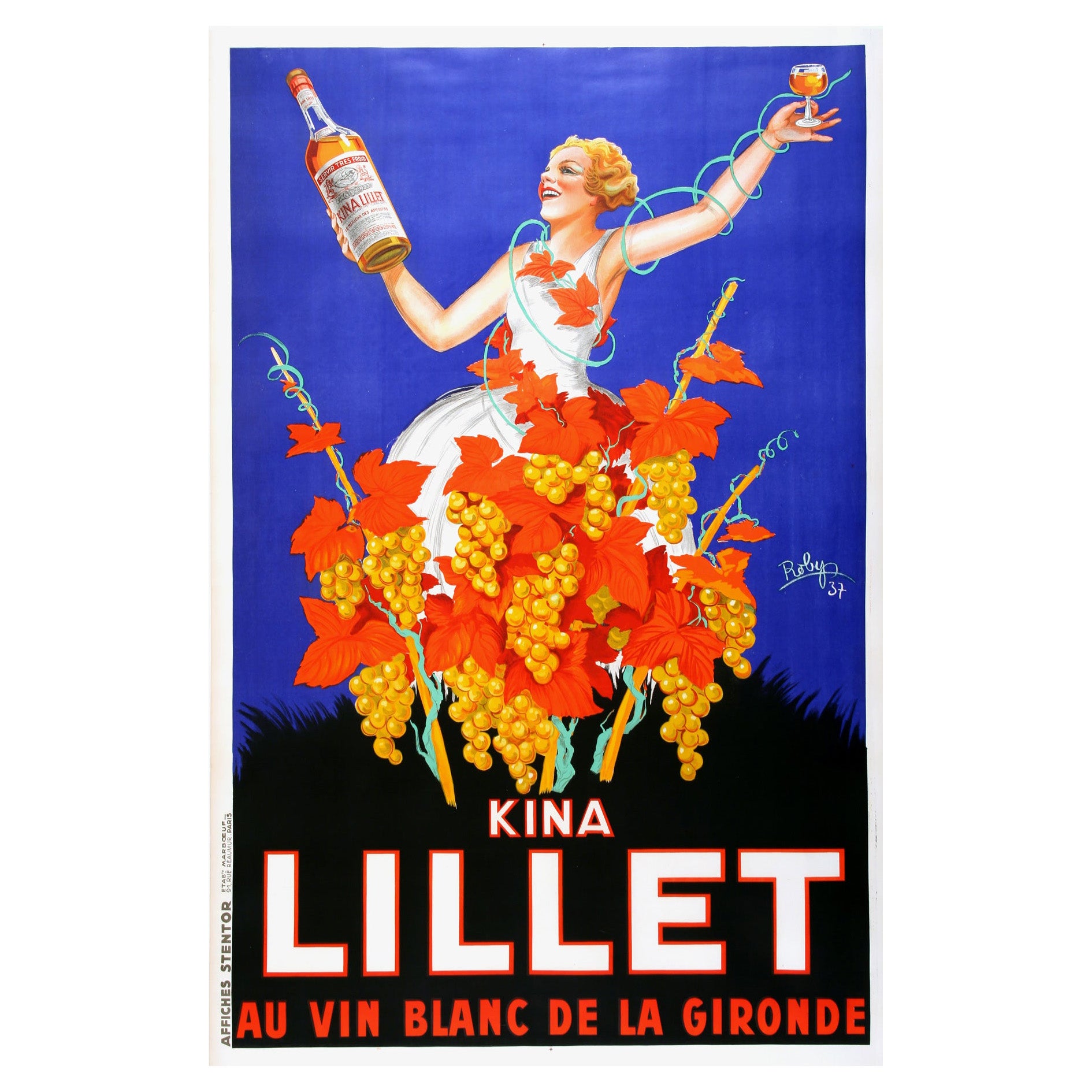 Kina Lillet, 1937 Vintage Französisches Vintage-Werbeplakat für Alkoholz, Robys