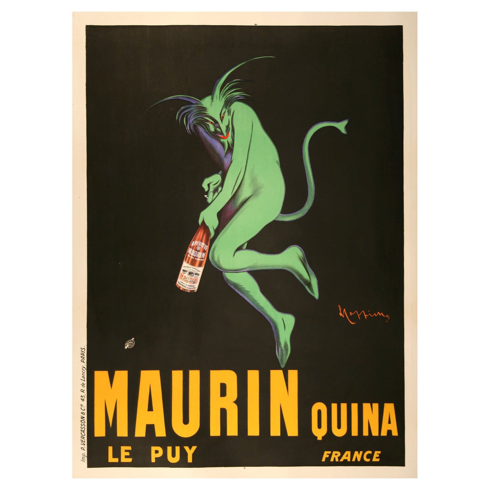 Affiche publicitaire en alcohol français vintage Maurin Quina, 1906, Cappiello en vente