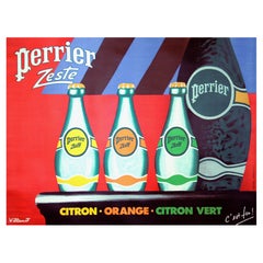 PERRIER ZESTE, 1987  Vintage French Beverage, Drink Advertising Poster, VILLEMOT