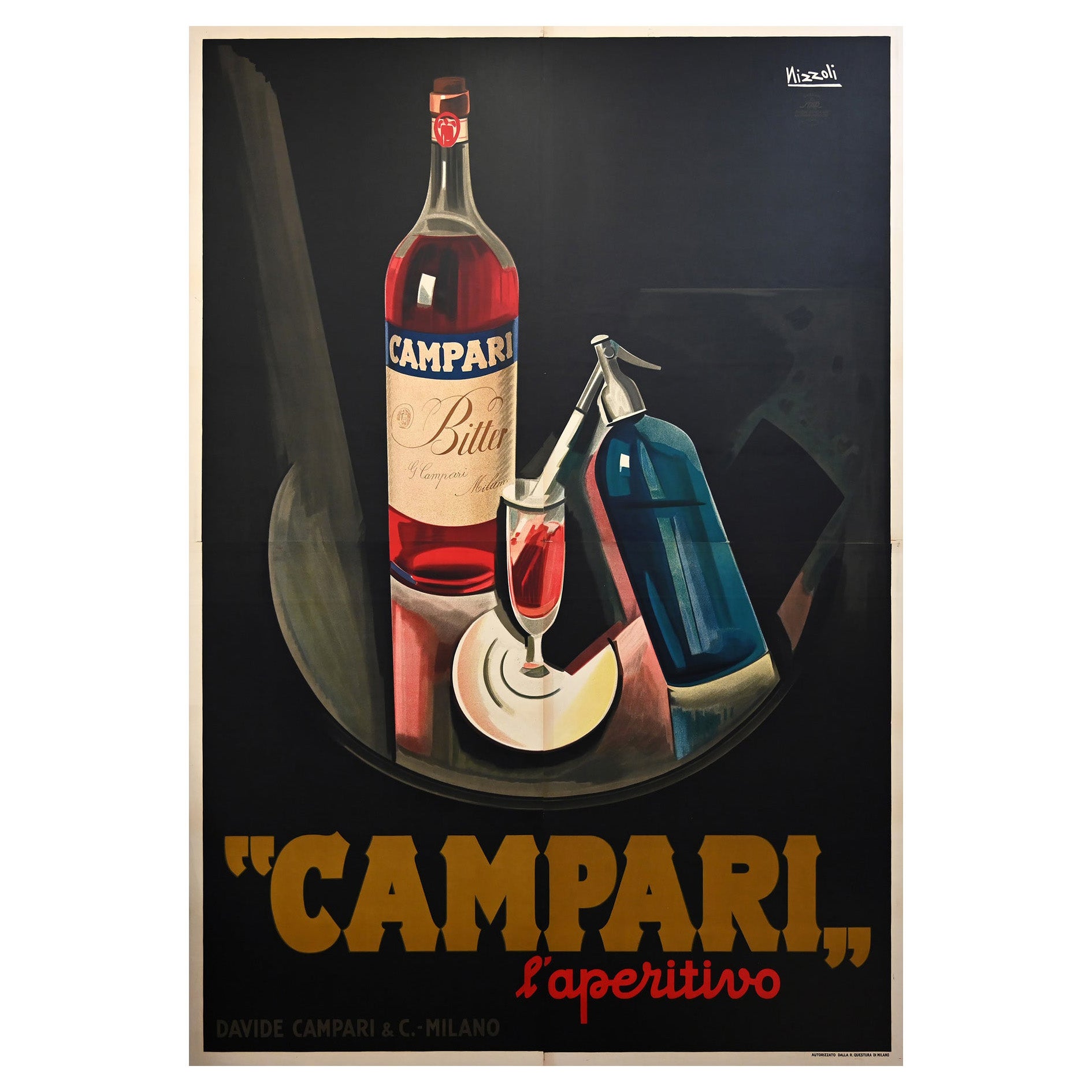 BITTER CAMPARI, 1926 Vintage Italian Alcohol Advertising Poster, Nizzoli For Sale