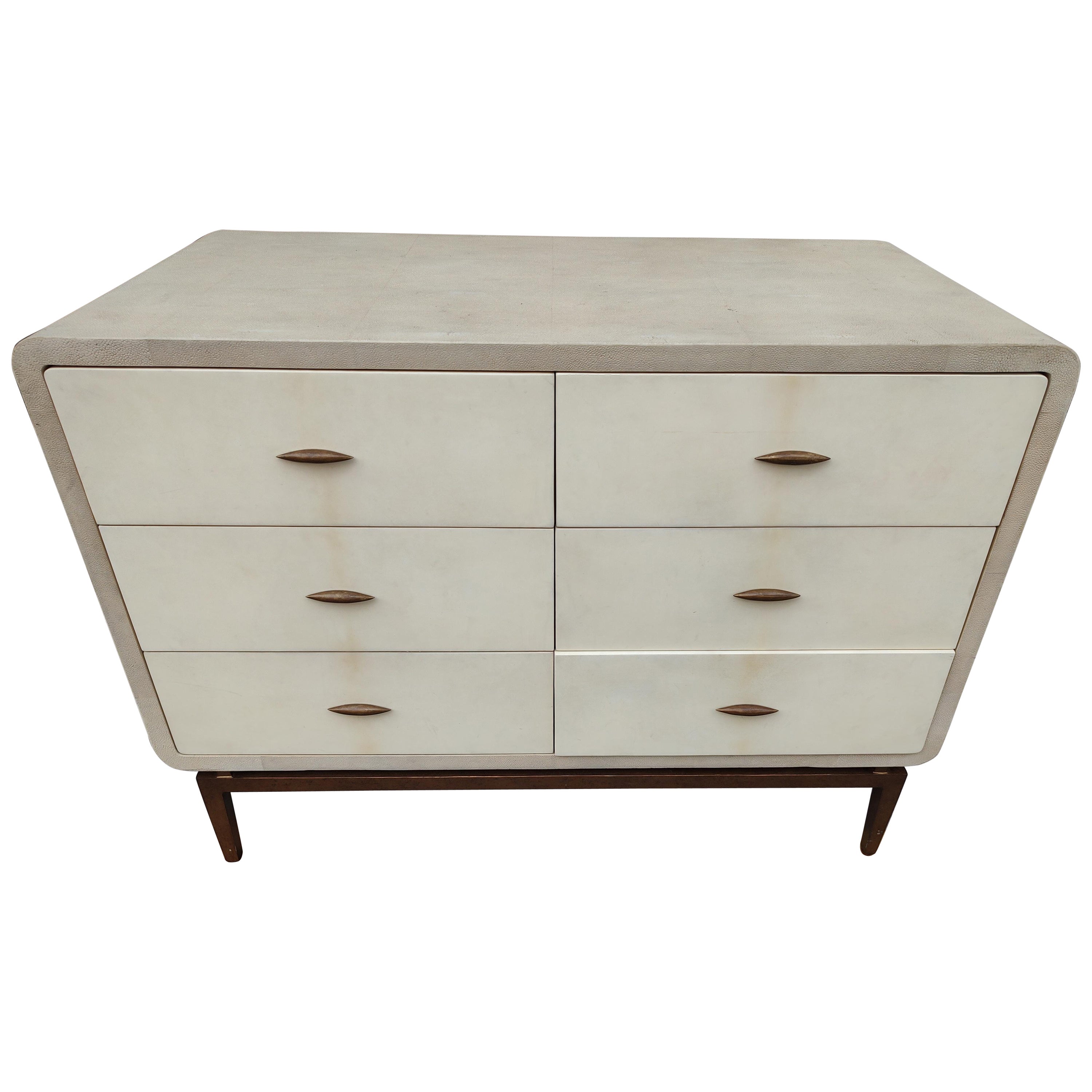 Mid Century Six Drawer Dresser Commode Shagreen with Enameled Drawers