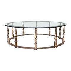 Antique Maison Ramsay Style Round Iron Coffee Table Gold Leaf Finishing with Glass Top