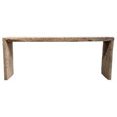 Natural Plank Antique Elm Wood Console Table with Waterfall Edge