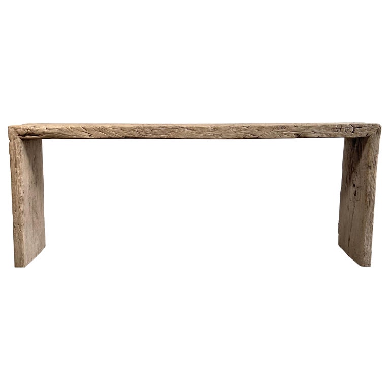 Natural Plank Antique Elm Wood Console Table with Waterfall Edge at 1stDibs