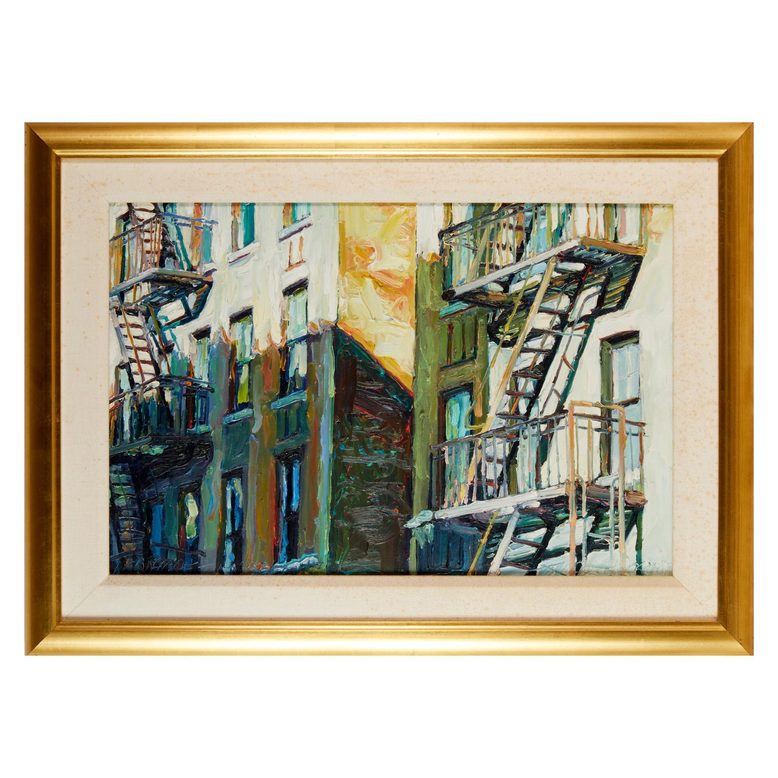 Contemporary Oil on Masonite of NYC Buildings, Tim Folzenlogen For Sale
