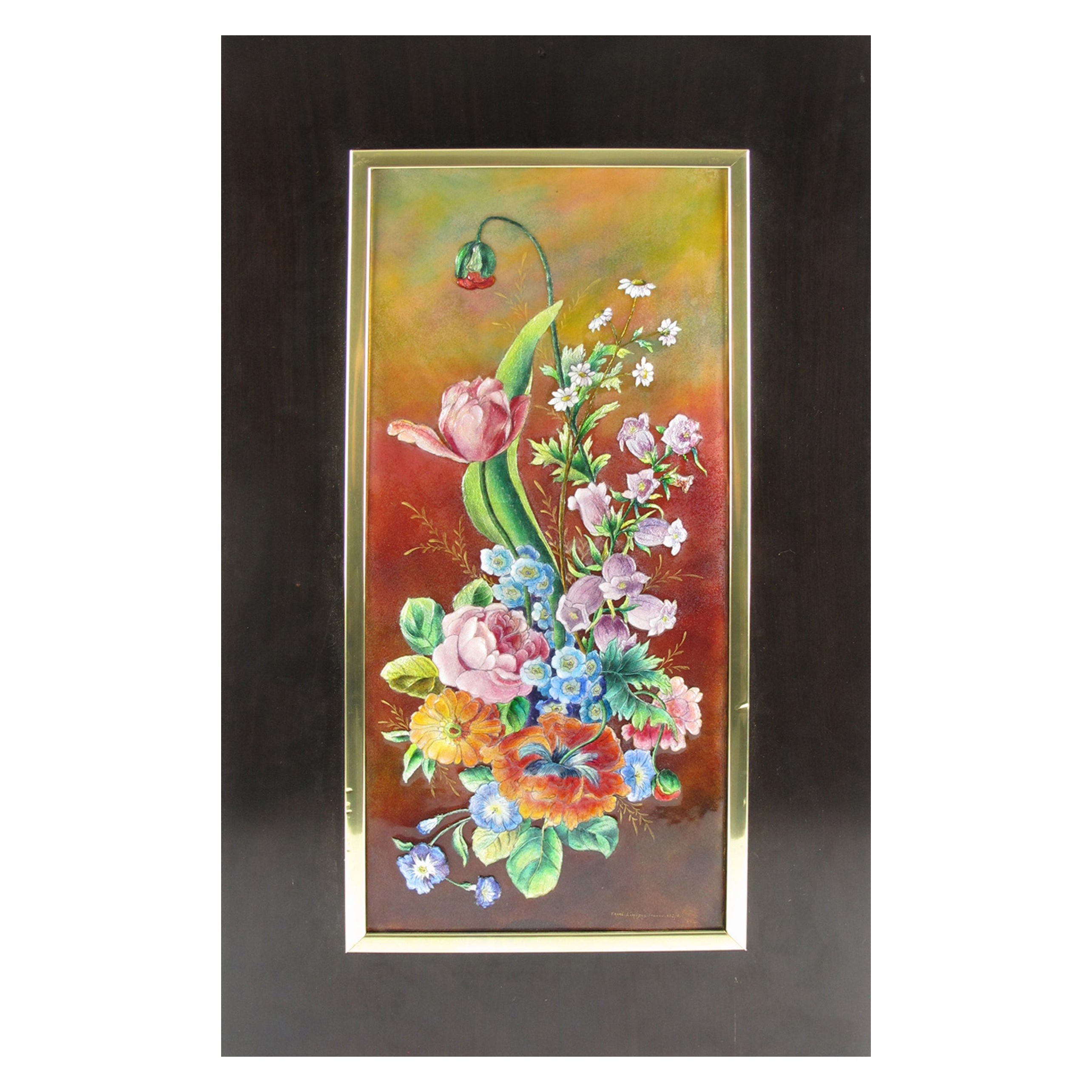 Camille Faure Limoges Framed Floral Enamel Wall-Mounted Plaque