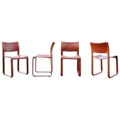 Tito Agnoli Matteo Grassi Model Sistina Oxred Leather Dining Chair Set of 4