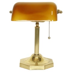 Vintage Amber Glass & Brass Bankers Lamp
