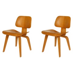 Charles & Ray Eames for Herman Miller Early Plywood DCW Chairs, Pair