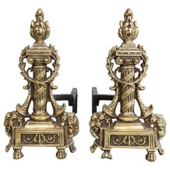 Pair of English Neoclassical Style Brass Andirons, Circa 1900