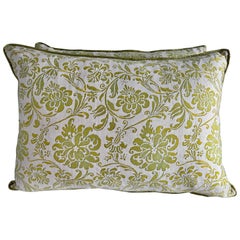 Pair of Green & White Fortuny Textile Pillows