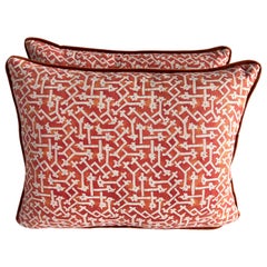 Pair of Coral & White Fortuny Pillows