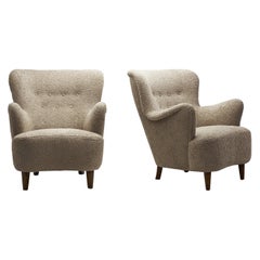 Swedish Modern Armchairs with Curling Arms, Sweden, 1940s