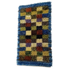 Vintage small Abstract Scandinavian High Pile Abstract Rya Rug Carpet, Sweden, 1960s